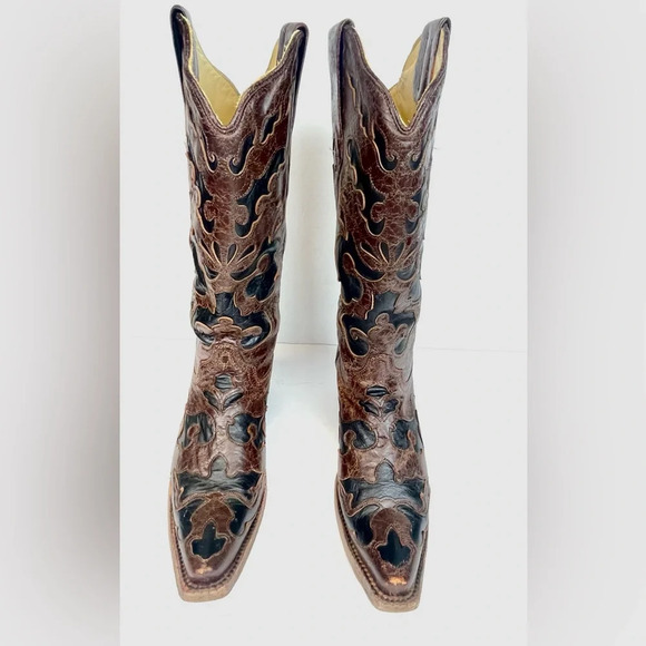 Corral Snip Toe Leather Western Cowboy Boots Brown C1957 Women's Size 7.5M - Picture 3 of 10